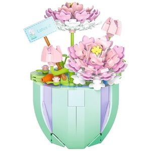 Mini Pink Lotus Flower Building Block Potted Plant Garden #2084 NEW No Box